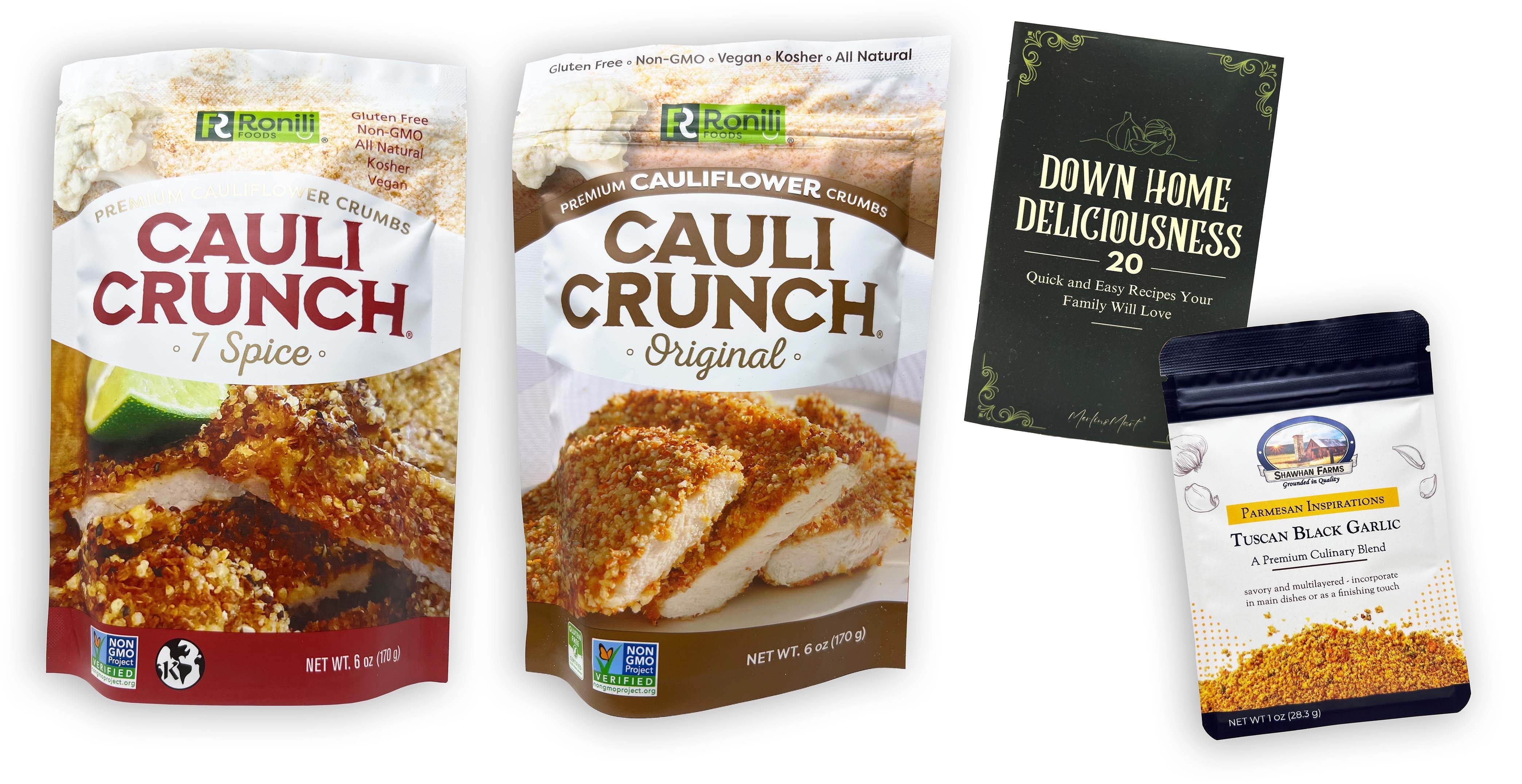 Cauli Crunch Cauliflower Crumbs Breadcrumbs Alternative - 2 flavors - 1 each: Original, 7-Spice (6 oz.) | Shawhan Farms Parmesan + MerlinsMart Zine