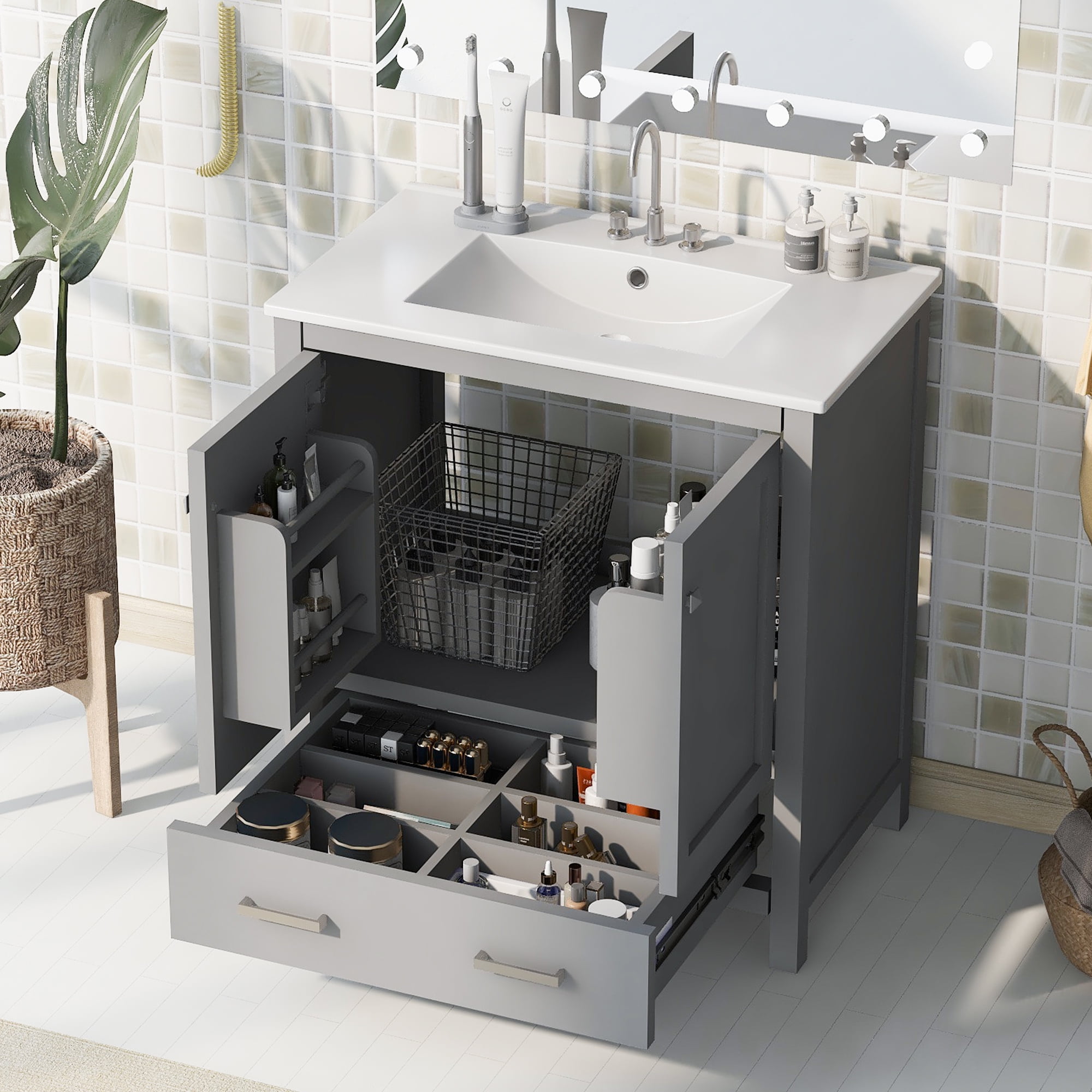 Undermount Storage Cabinet Reference: Caulitar 30 Gray Bathroom Vanity With Single Sink Bathroom Storage