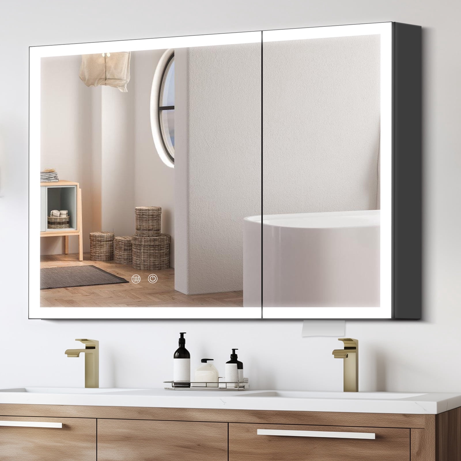 Caulitar 35 Inch Bathroom Mirror Cabinet Lighted Medicine Cabinet with ...
