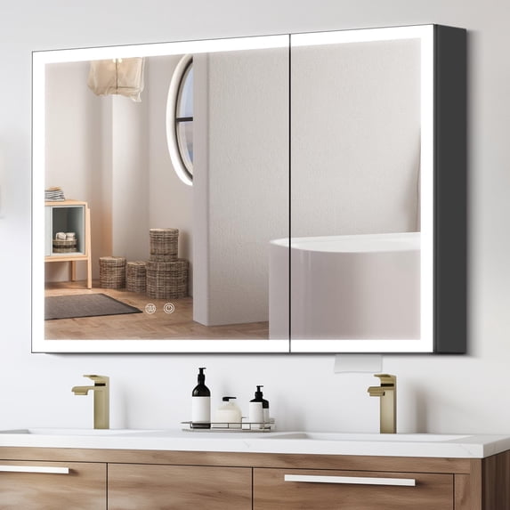 Caulitar 35 Inch Bathroom Mirror Cabinet Lighted Medicine Cabinet with ...
