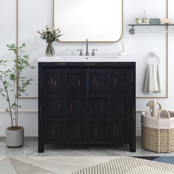 Caulitar 36" Bathroom Vanity Organizer with Sink, Bathroom Storage Cabinet with Combo Cabinet Set, Retro Espresso