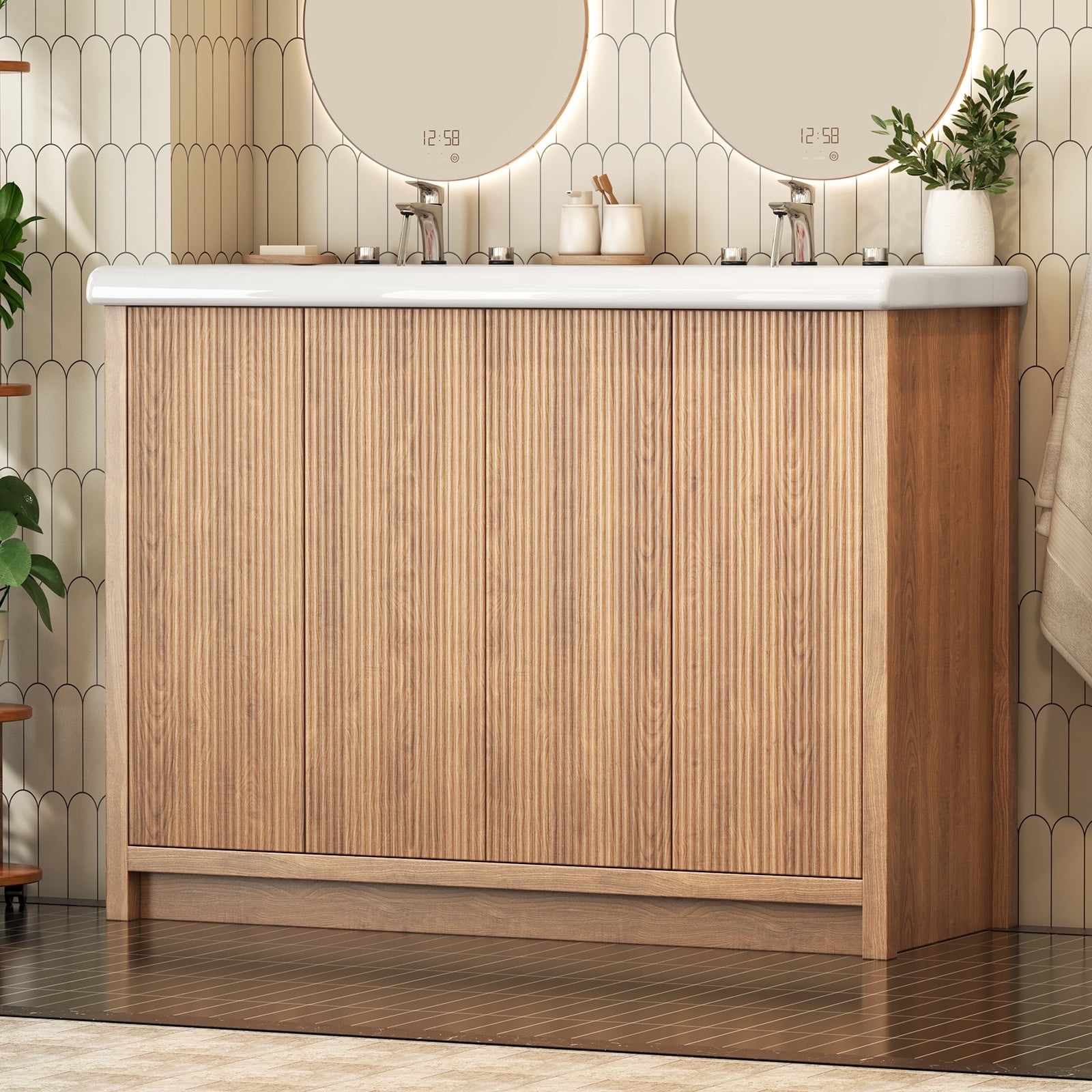 Caulitar 47 inch Freestanding Bathroom Vanity with Double Sink Combo, Dual Basin Vanity Cabinet with Storage