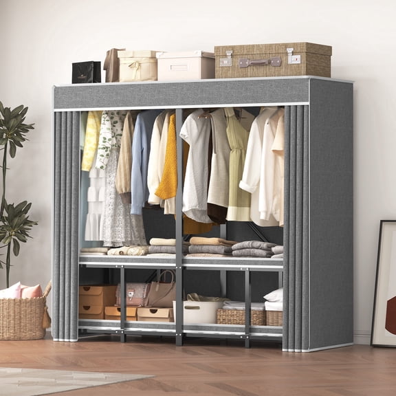 Caulitar Garment Rack with Cover, Large Freestanding Closet Organizer for Bedroom and Storage Room, Gray
