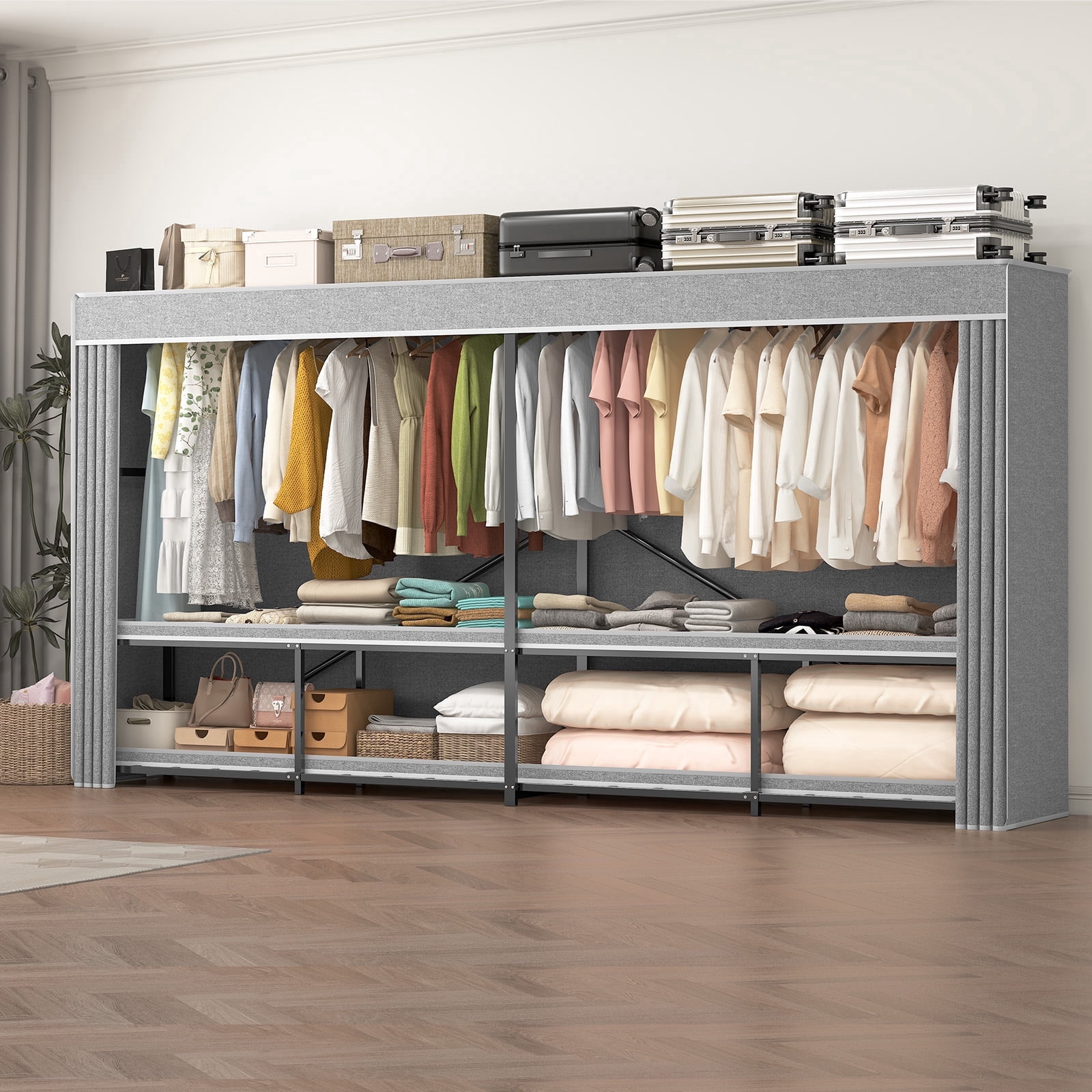 Caulitar Heavy Duty Clothes Rack with Cover, Foldable Portable Closet ...