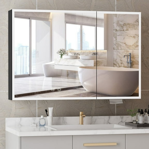 Caulitar Large LED Bathroom Medicine Cabinet Wall Mirror Cabinet Touch Switch with Storage