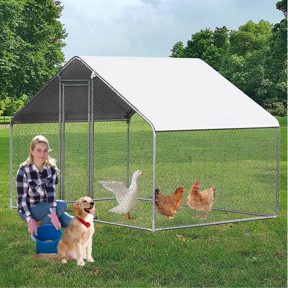 Caulitar Large Metal Chicken Coops, Hen House Yard Habitat Cage with Waterproof Cover Spire Shaped Coop,Outdoor Duck Walk-in Run Poultry Cage, 9.8' L x 6.6' W x 6.6' H