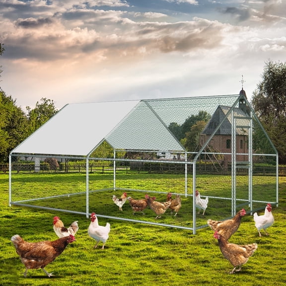 Caulitar Large Metal Walk-In Chicken Coop Hen Run House Cage Enclosure w/ Cover Outdoor 13 x 10 x 6.6 ft