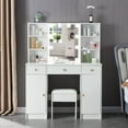 thumbnail image 1 of Caulitar Makeup Table with Mirror and Lights, 3 Light Modes, Vanity Desk with Drawers and Shelves and Cabinets, White, 1 of 9