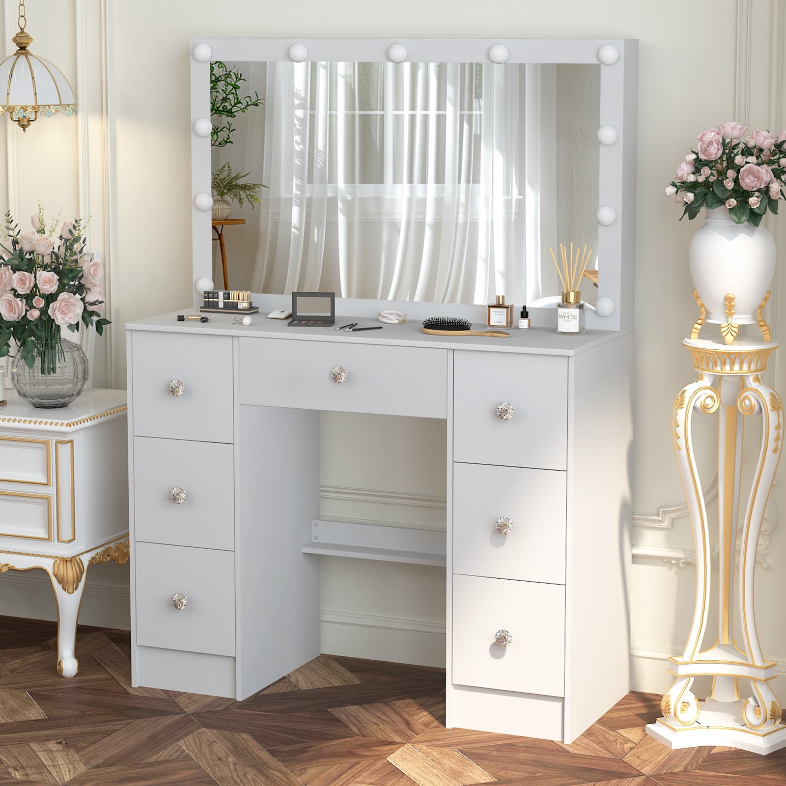 Caulitar Makeup Vanity Table Set with 11 LED Dimmable Mirror Dressing ...
