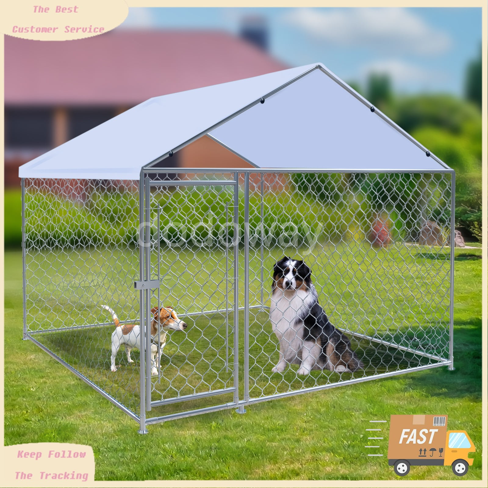 Caulitar Metal Pet Dog Run House Outdoor Kennel Shade Cage Enclosure with Cover Playpen