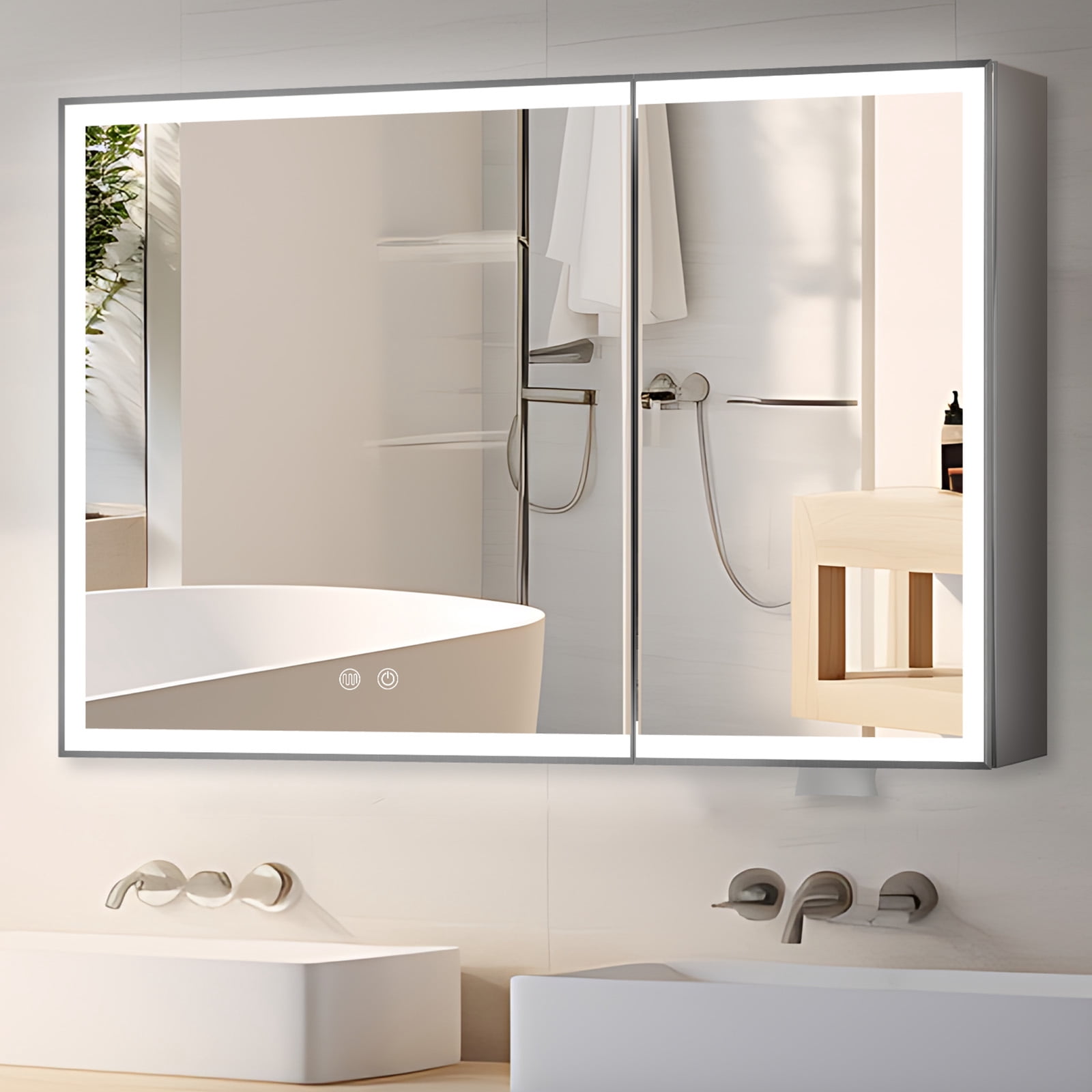 Caulitar Modern Wall Mounted Bathroom Mirror Cabinet with LED Light ...