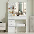 thumbnail image 1 of Caulitar Vanity Desk with Mirror and Lights and Chair, Dressing Table with Sliding Mirror, Vanity Set with 3 Lighting Color for Women White, 1 of 8
