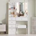 thumbnail image 1 of Caulitar Vanity Set with Mirror & Lights, Adjustable Brightness, Makeup Vanity with Chair and Storage, White, 1 of 9