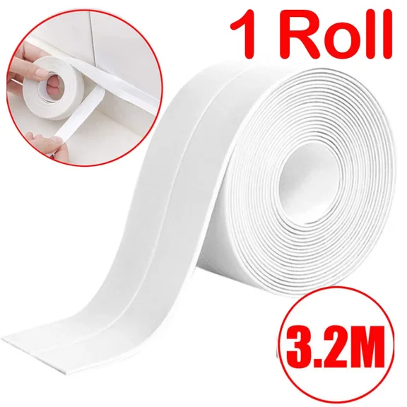 Caulk Strip,PVC Self Adhesive Tape Sealing Tape Strip Waterproof Wall Sealant Caulking Roll for Bathtub Bathroom Shower Toilet Kitchen and Wall Sealing 10.5 Ft Length (38 mm,White)