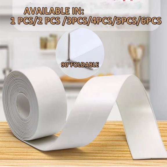 Caulk Strip, PVC Self Adhesive Waterproof Repair Tape for Kitchen Sink, Countertop, Bathroom, Toilet and Bathtub Floor Wall Edge Protector 1-1/2" x 11'