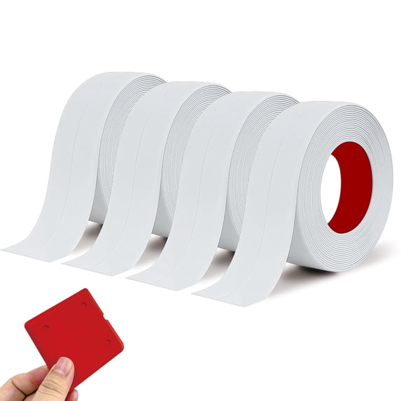 Caulk Strip Tape for Bath Kitchen, White Narrow Self-Adhesive Decorative Sealing Tape, Used for Kitchen Sink Toilet Bathroom Bathtub Floor Wall Edge Protector 4pack