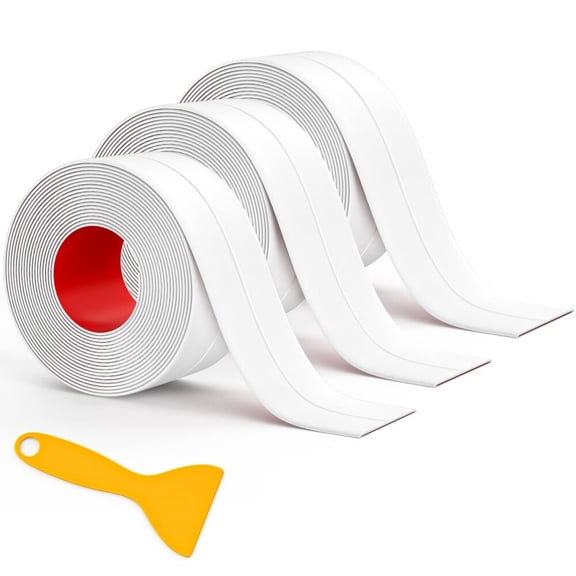Caulk Tape,3 Roll Self Adhesive Caulk Strip Waterproof,Caulking Sealant Tape for Kitchen,Countertop,Bathroom,Sink,Shower,Bathtub,Toilet Edge Protector with Sealing Tool (1.5" x 10.5Ft)