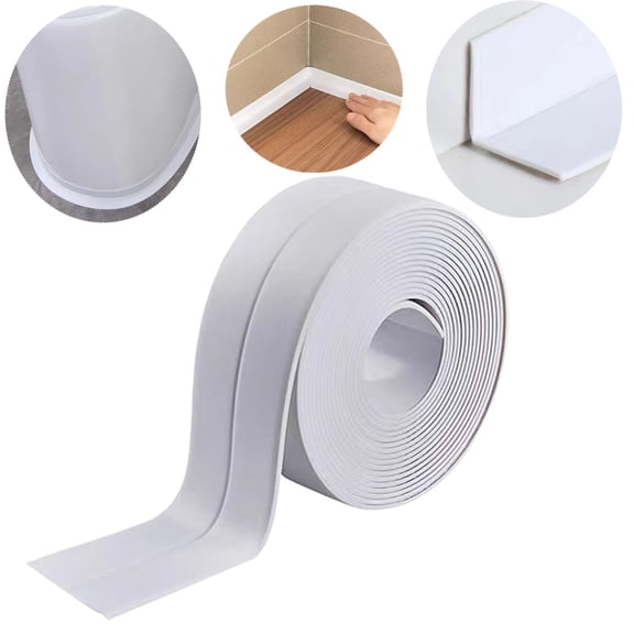 Caulk Tape, PVC Waterproof Self-adhesive Tape, Bathtub Bathroom Shower Bathroom Kitchen Sink Wall Sealing Protector, with Sealing Tool, White, Width: 38 Mm L: 11 Feet
