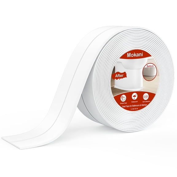 Caulk Tape Waterproof Self Adhesive,White Caulking Sealant Strip DIY Project Renter Friendly Decor, Quick & Easy to Install in Minutes