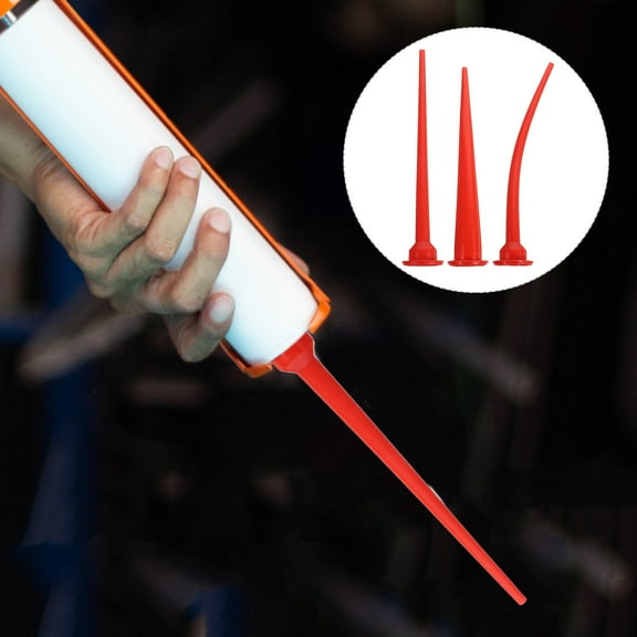 FRCOLOR 3Pcs Red Caulking Tips Set Soft Rubber Nozzles for Home Use with Extended Curved and Long Mouths