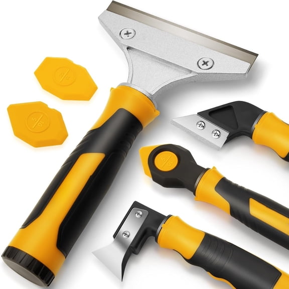 Caulking Tool, 4 in 1 Caulk Remover Tool for Bathroom, Bathtub, Grout, Shower, Tile, Window, Razor Scraper Tool for Cleaning, Caulk (Yellow)