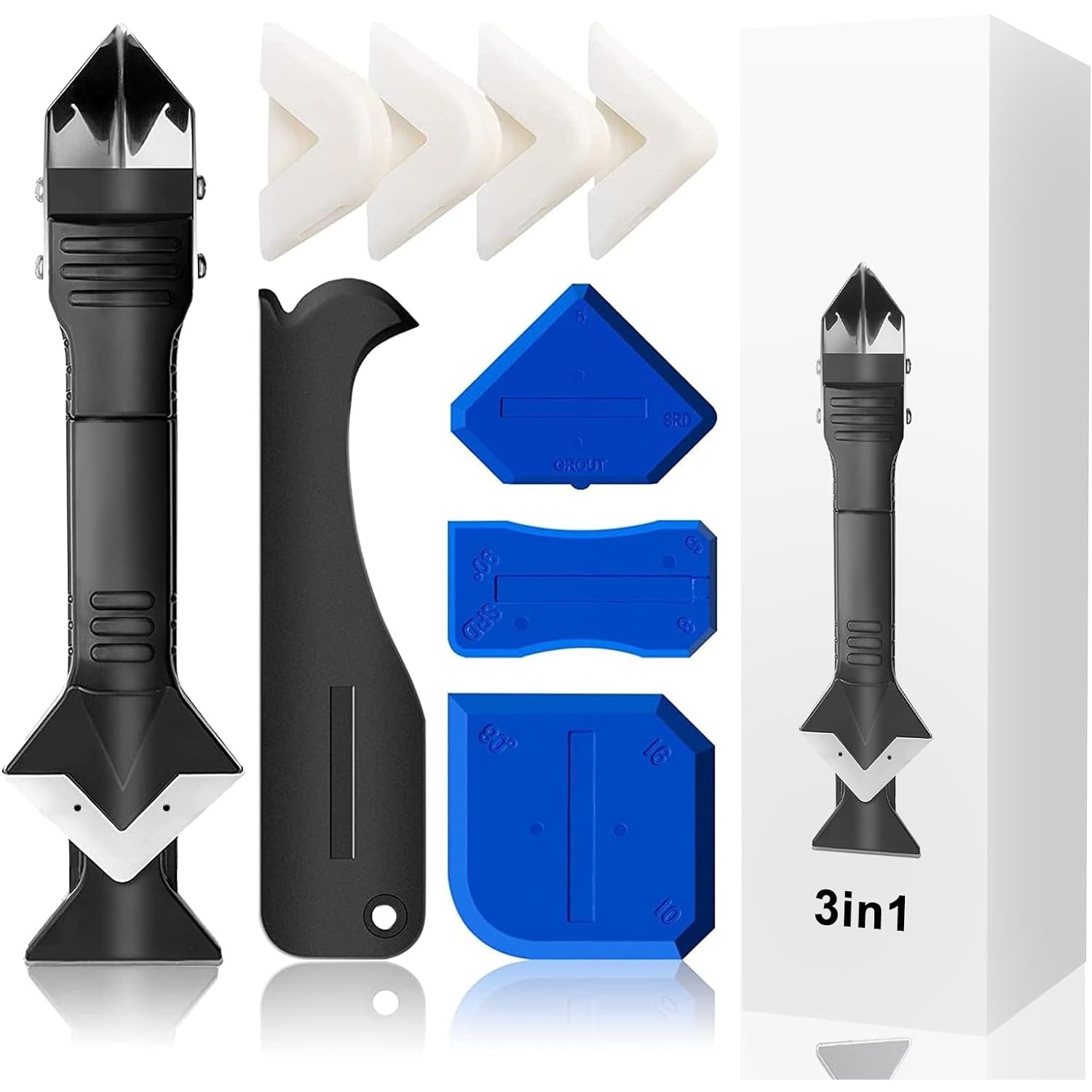 Caulking Tool Caulk Remover Grout Removal Tool Caulk Tool with 3 Glass Glue Corner scrapers