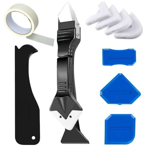 Caulking Tool Caulk Remover Grout Removal Tools,Multi 3 in 1 Caulking Tough Sealant Glass Glue Angle Scraper Cleaner,for Bathroom,Stove Gap Covers,Toilet Seat Cover,Home Improvement(11 Pcs)