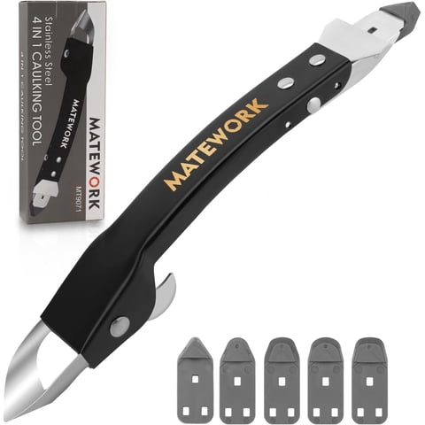 4-in-1 Caulking Tool Kit with Replaceable Pads for Seamless Sealing and Grout Removal in Kitchens, Bathrooms,Black