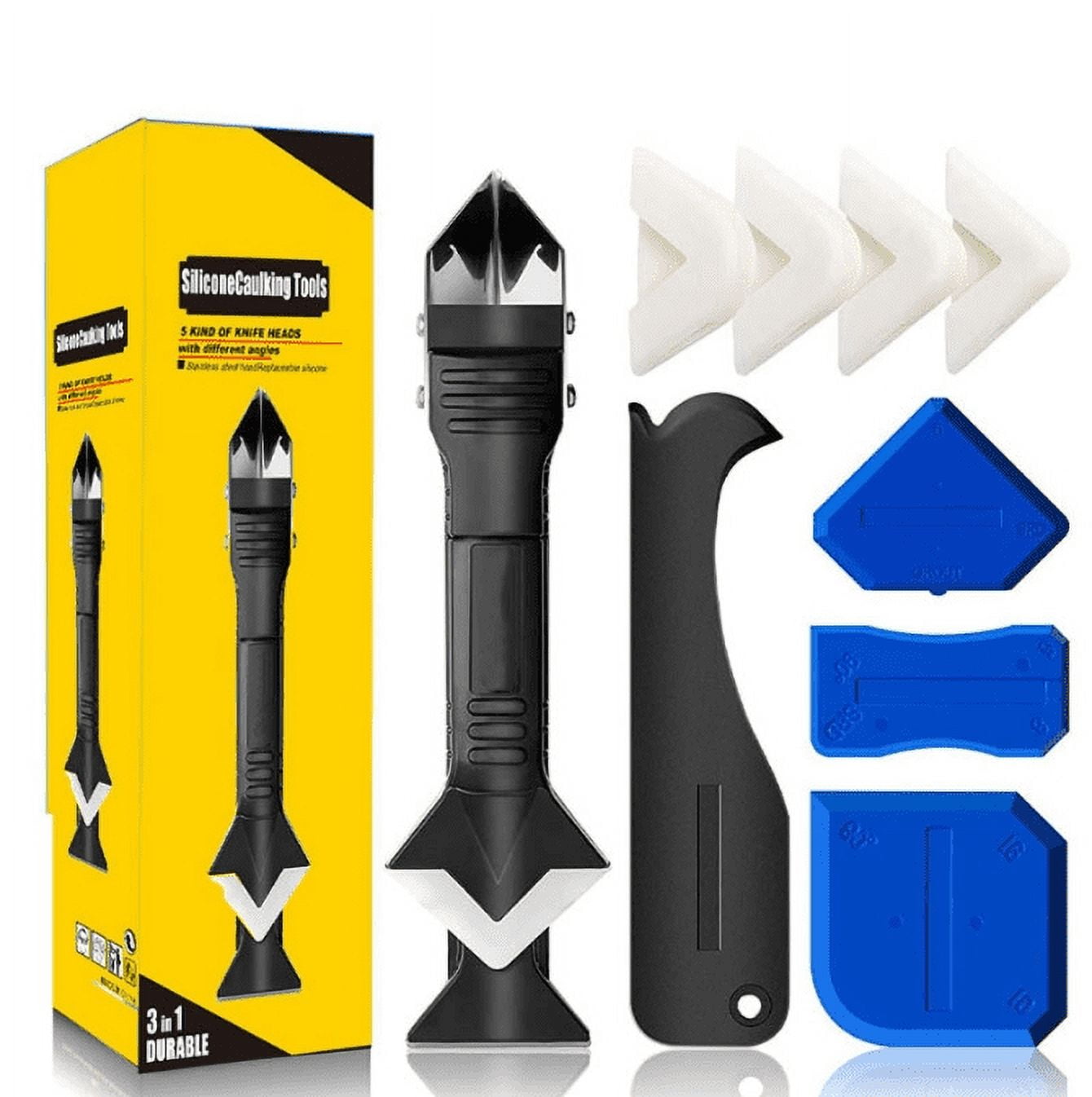 Caulking tool caulk remover grout removal tool caulk tool with 3 glass glue corner scrapers - caulk remover tool 3 in 1 caulking finishing tools caulk tool