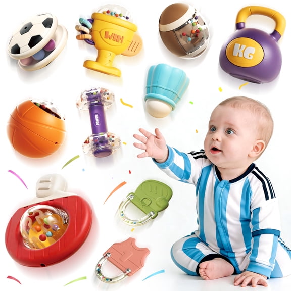 Caunedy 10pcs Baby Rattles & Teethers Set,infant Shaker Rattle Toy,Newborn Infant Teethers Baby Toys Gifts for 3-6-12 Month Baby