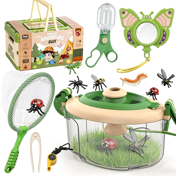 Caunedy 13 Pcs Kids Explorer Kit Includes Insect Box,Whistle,Magnifying Glass,Insect Catching Net,Kids Bug Catching Kit Gift for Boys Girls Aged 3-12