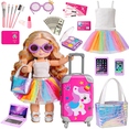 thumbnail image 1 of Caunedy 27 Pcs 18 inch Doll Suitcase Travel Luggage Play Accessories,Unicorn Luggage,Sunglasses,Computer,Phone,Ipad,Passport,Plane Ticket and Makeup Playset for Kids Ages 3-12 Girls Gifts, 1 of 8