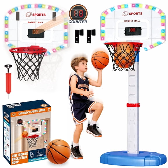 Caunedy 3-in-1 Toddler Basketball Hoop,Soccer Goal,Golf Game,5 Height Adjustable Kids Basketball Hoop,Outside Activities for Kids Ages 3-12,Perfect Christmas Birthday Gifts for Boys Girls