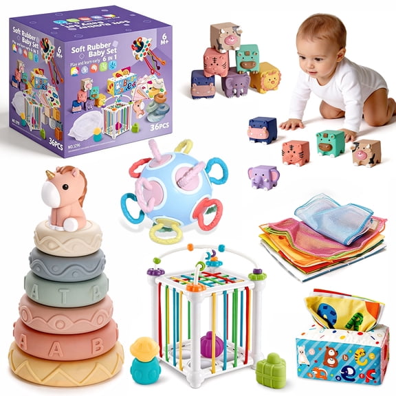Caunedy 6 in 1 Montessori Toys for Baby 6-12 Months and Infant Toy for 1-3 Year Old.Early Learning Toys Set,First Baby Gift Set for Girl Boy