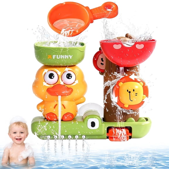 Caunedy Baby Bath Toys,Kids Waterfall Duck Bathtub Toy with Suction Cup,Infant Bath Tub Shower Playset,Fun Birthday Summer Gifts for Girls Boys Ages 3+