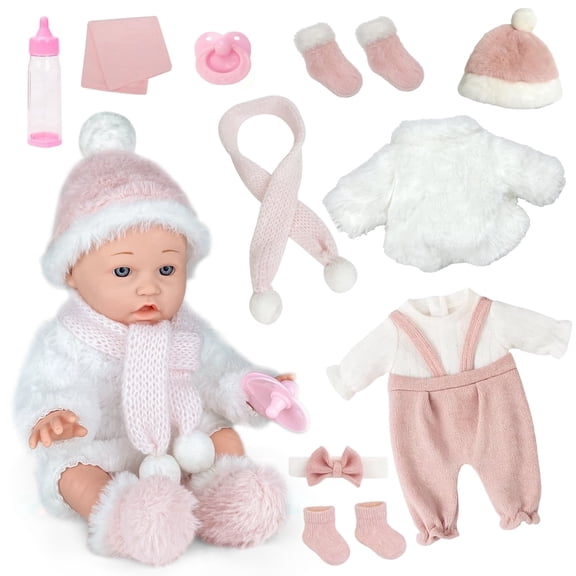 Caunedy 12inch Realistic Soft Baby Doll Set with Pacifier & Nursing Bottle & Washable Quilt,Doll Toys for Kids 3-7 Gifts