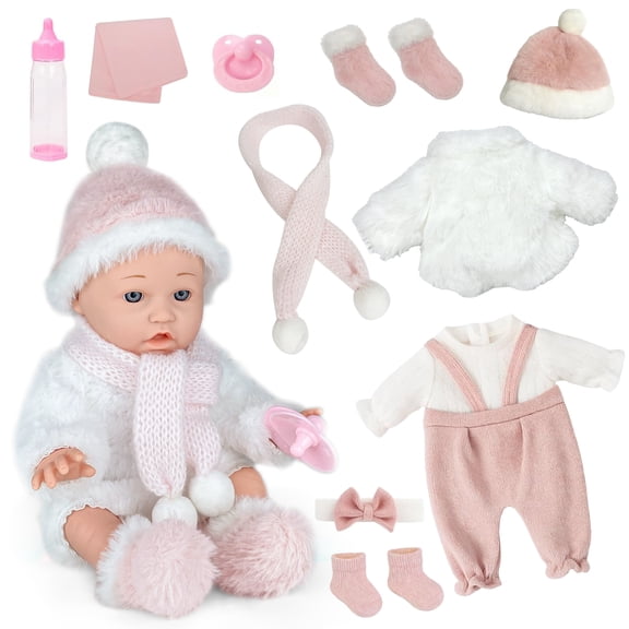 Caunedy Baby Doll Set, 12 Inch Realistic Soft Baby Doll with Pacifier & Nursing Bottle & Washable Quilt, Baby Doll Toys for Kids 3-5 4-6 5-7 Gifts