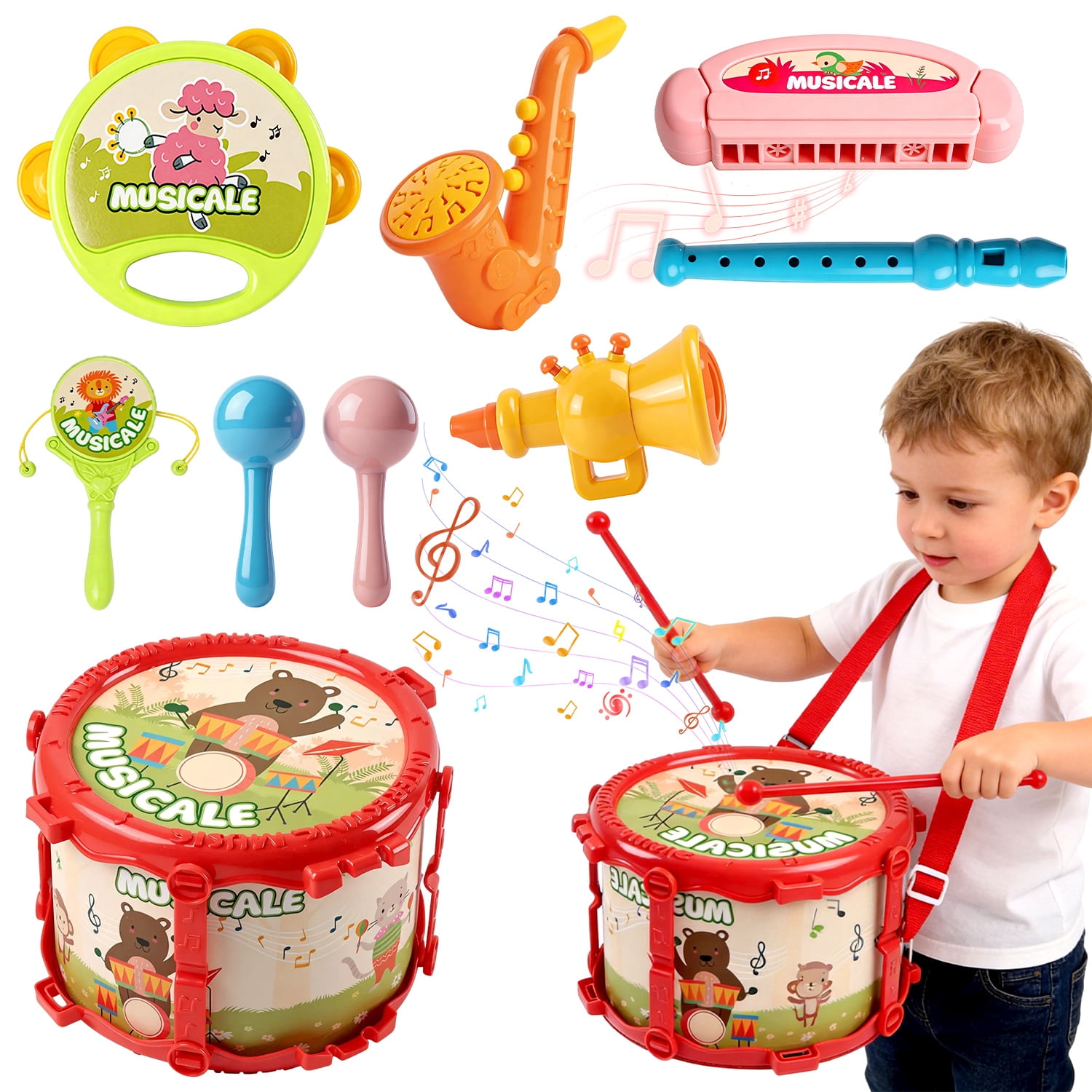 Caunedy Baby Musical Instruments Set,Montessori Toys for Toddlers 3-8,Preschool Educational Kids Gifts,Christmas Birthday Gifts for Boys Girls