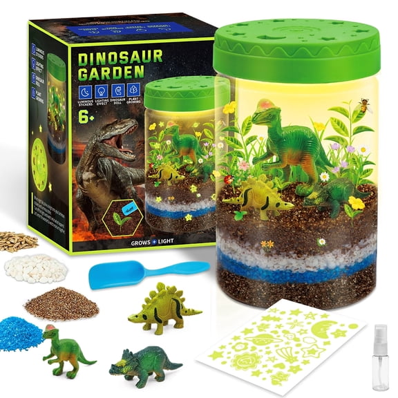 Caunedy Creativity for Kids Grow Dinosaur Terrarium Kit, Diy Terrarium Kit with Dino Toys, Birthday Gift for Boys Ages 4-12 Year Old