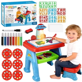 Caunedy Kids Drawing Projector Table with Stool,Art Desk Learning Toy for Children Ages 3-8