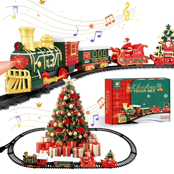 Sunforu Electric Train Sets for Kids,Retro Toy Trains for Toddlers Christmas Train Toy with Realistic Train Sound Red Lights Birthday Gift for Boy