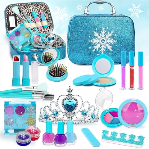 Sunforu Princess Make up Set for Girls, Washable and Non-Toxic Cosmetic Toy Set with Bag, Toddler Makeup Gift for Girls Aged 3-12 Years