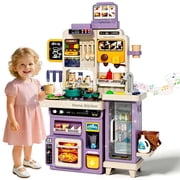 Caunedy Kids Kitchen Playset,Sound & Light-Cooking Stove with Steam,Ordering Tablet,Kitchen Accessories,Pretend Play Toys Gifts for Toddler Ages 3-12