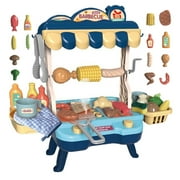 Caunedy Kitchen Set for Kids,Toddler BBQ Grill Playset with Pretend Smoke Sound Light,Play Food Set Outdoor Camping,Girl and Boy Birthday Gift Blue