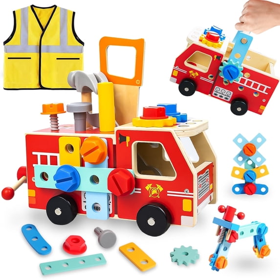 Sunforu Montessori Wooden Tool Set for Toddlers, Educational Pretend Play Construction Toy with Saw,Wrench and Screwdriver, Perfect Birthday Gift for Ages 2-5