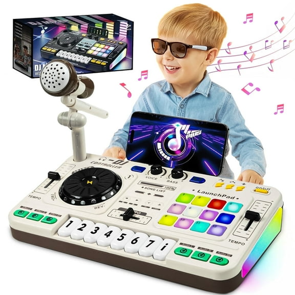 Sunforu DJ Toy Set for Kids, Toddler Musical DJ Mixer Toys with Lights Sounds & Bluetooth-enabled, Multi-functional Musical Instrument, Best Gift for Ages 4+