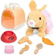 Sunforu Pet Care Play Set, Little Plush White Rabbit Grooming Toys with Hand-Held Basket Educational Toys for Toddler Kids Easter Bunnies Gift