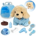 thumbnail image 1 of Sunforu Pet Care Play Set, Little Plush Yellow Dog Grooming Toys with Puppy Carrier Feeding Dog Educational Toys for Toddler Kids, 1 of 7
