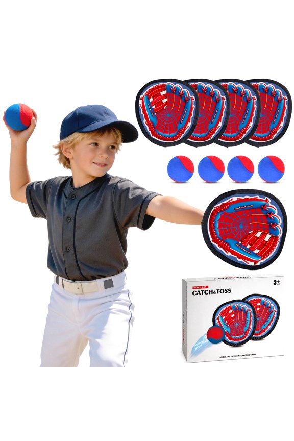Toss and Catch Ball Game Set,4 Sticky Balls and Baseball Gloves Set,Kids Sports & Outdoor Play Toys with Family,Fun Birthday Gift for Boys Girls Ages 3-12