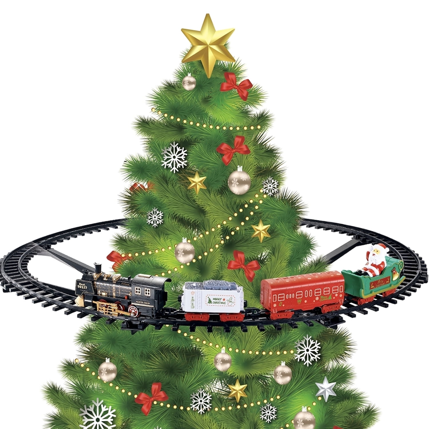 Sunforu Train Set Toy for Toddlers 2-4,Train Toys for Kids Sound & Light,Electric Train Sets Gift for Hanging Christmas Tree